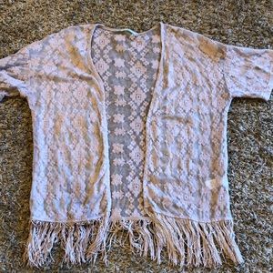 Maurices lace shrug size XL with fringe pale pink